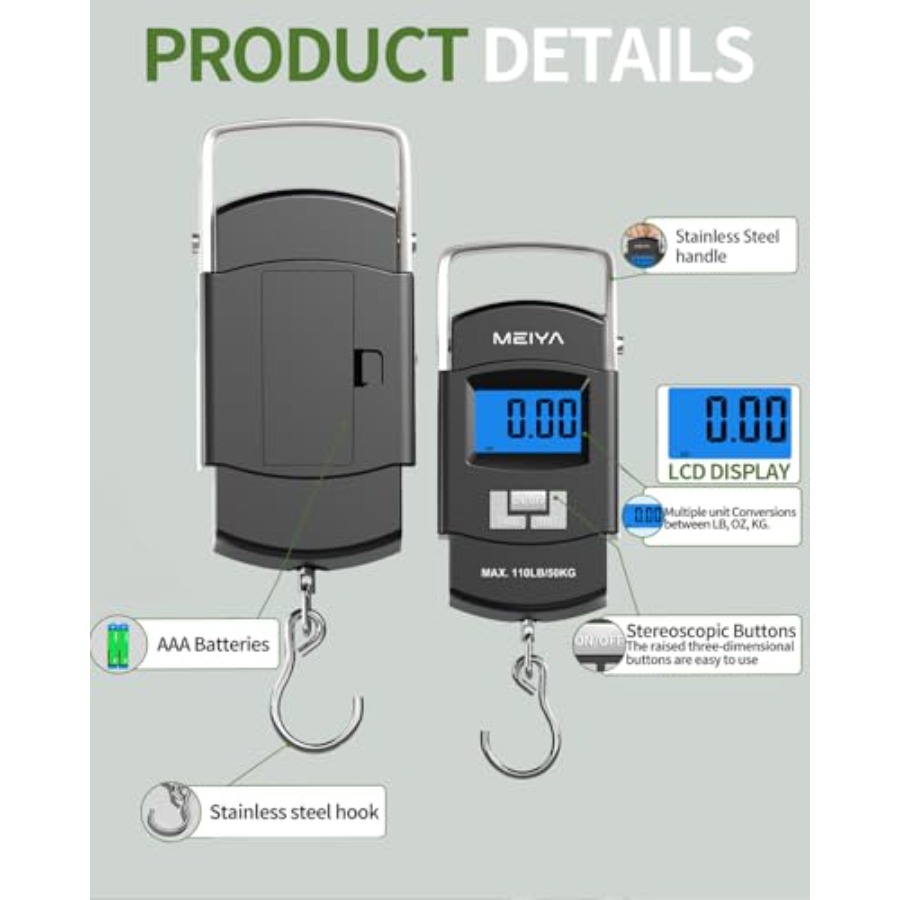 ميزان صيد رقمي بسعة 110 رطل/50 - مراجعة Fishing Hook وسعره